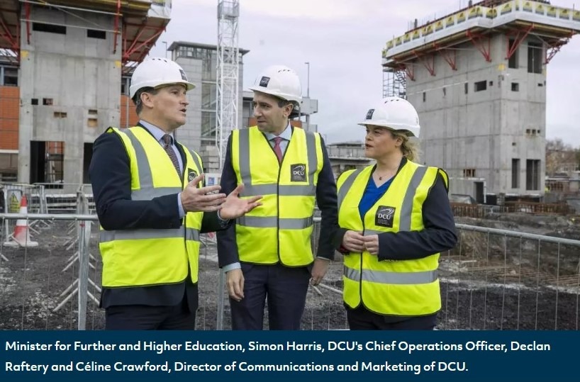 Simon Harris, the Minister for Further and Higher Education, Research, Innovation and Science, visit DCU’s Polaris building site